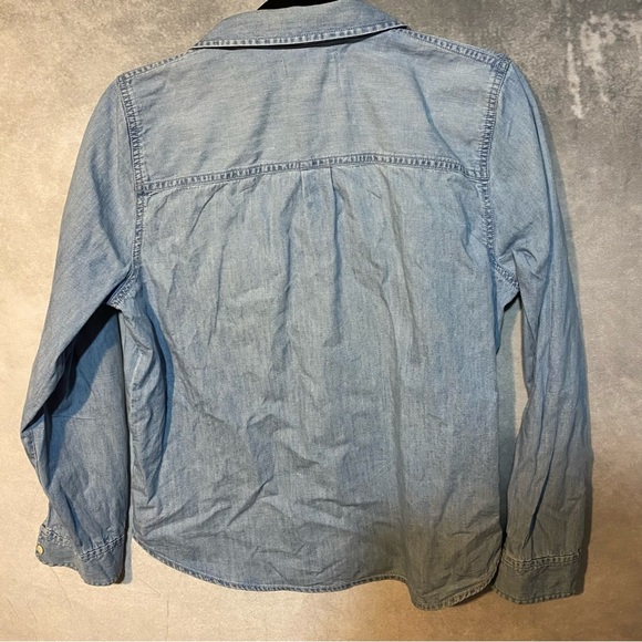 Madewell Denim Button Up Shrunken Ex Boyfriend Shirt Sz Large Monogrammed - Picture 7 of 10